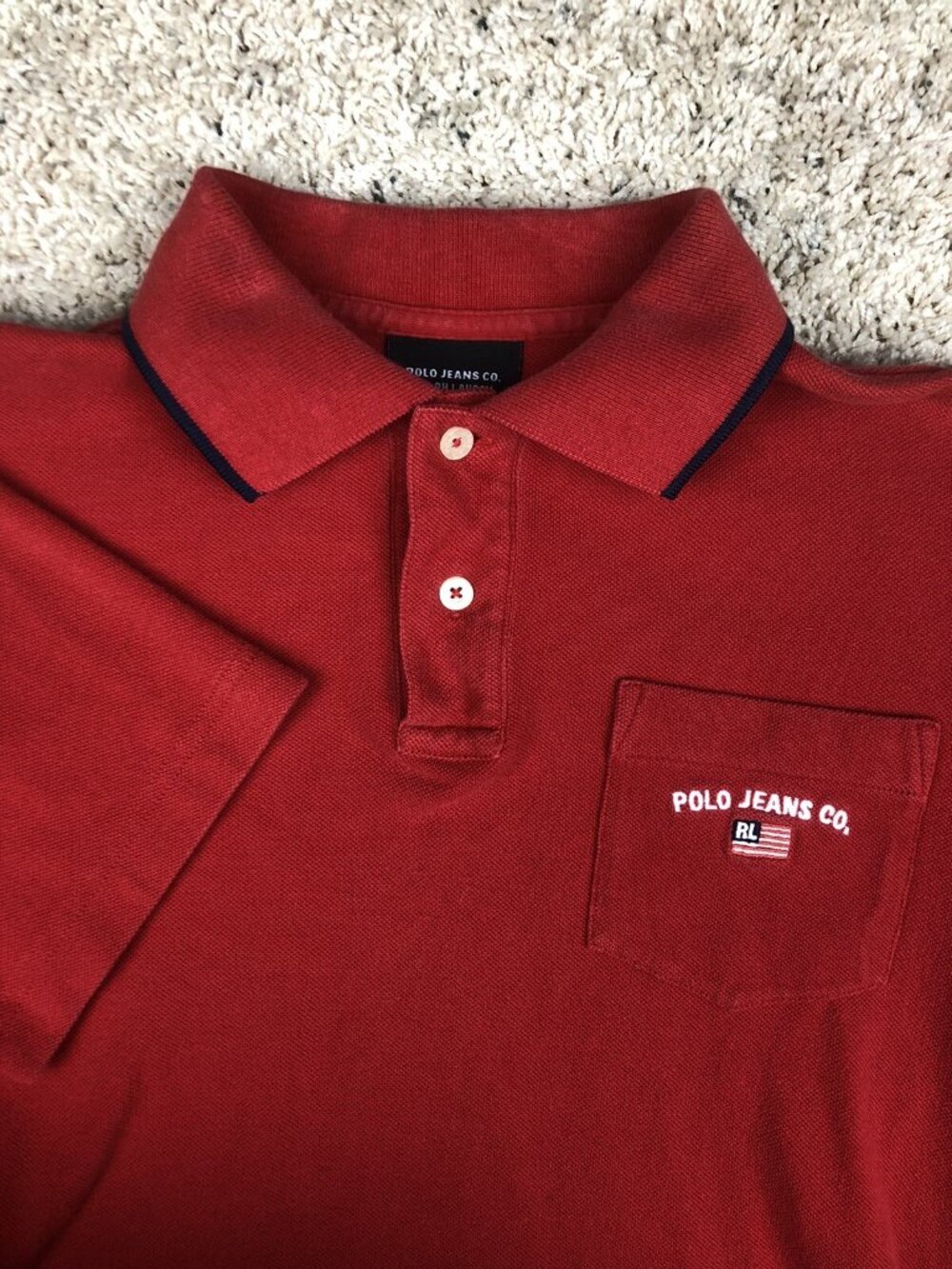 POLO JEANS CO RALPH LAUREN VTG 90s Adult Polo Shirt Medium Red Casual Spell Out